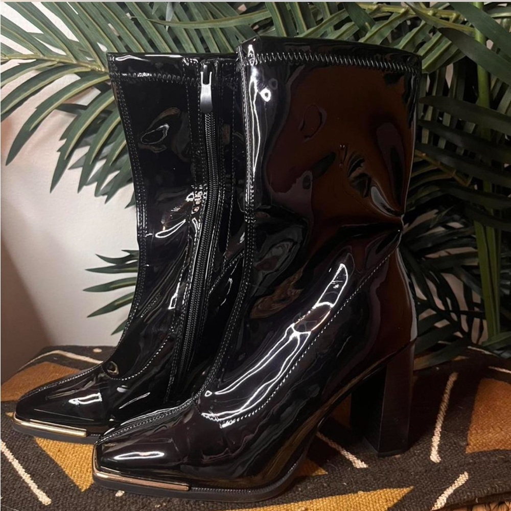 Black Patent Leather Ankle Boots